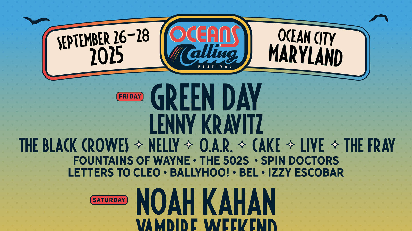 Oceans Calling 2025 lineup (Green Day, Fall Out Boy, Weezer, Vampire Weekend, Fountains of Wayne, more)
