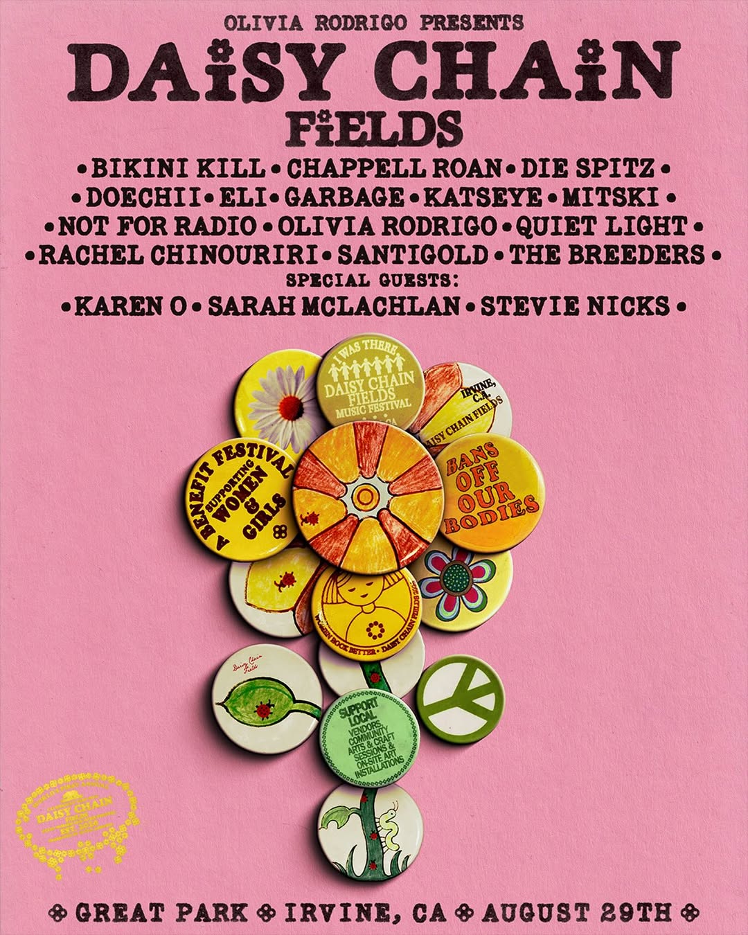 Olivia Rodrigo announces Lilith Fair-inspired Daisy Chain Fields fest w/ Chappell Roan, Stevie Nicks, Bikini Kill, Doechii, more