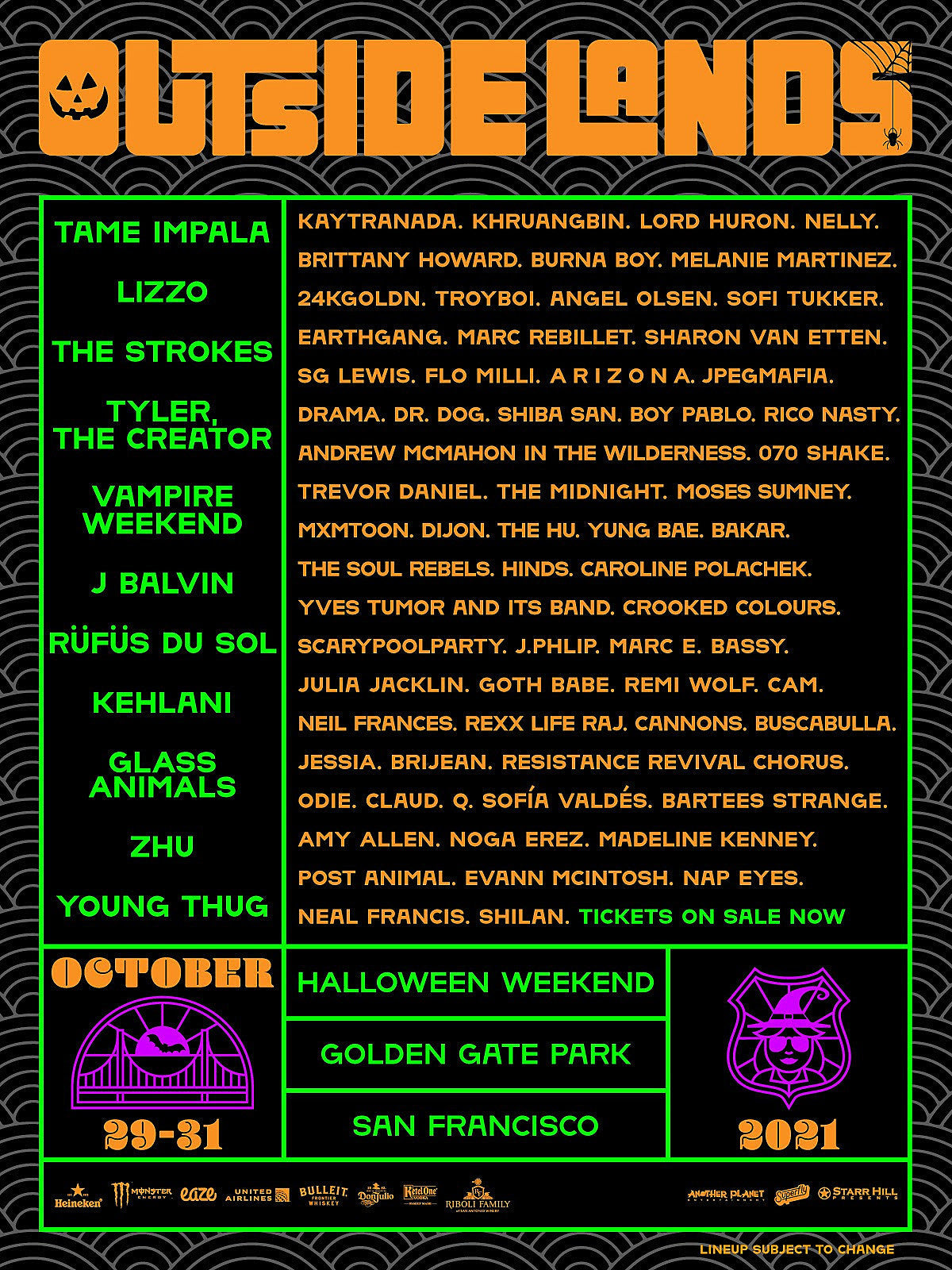Outside Lands 2021 moves to Halloween weekend; full lineup announced