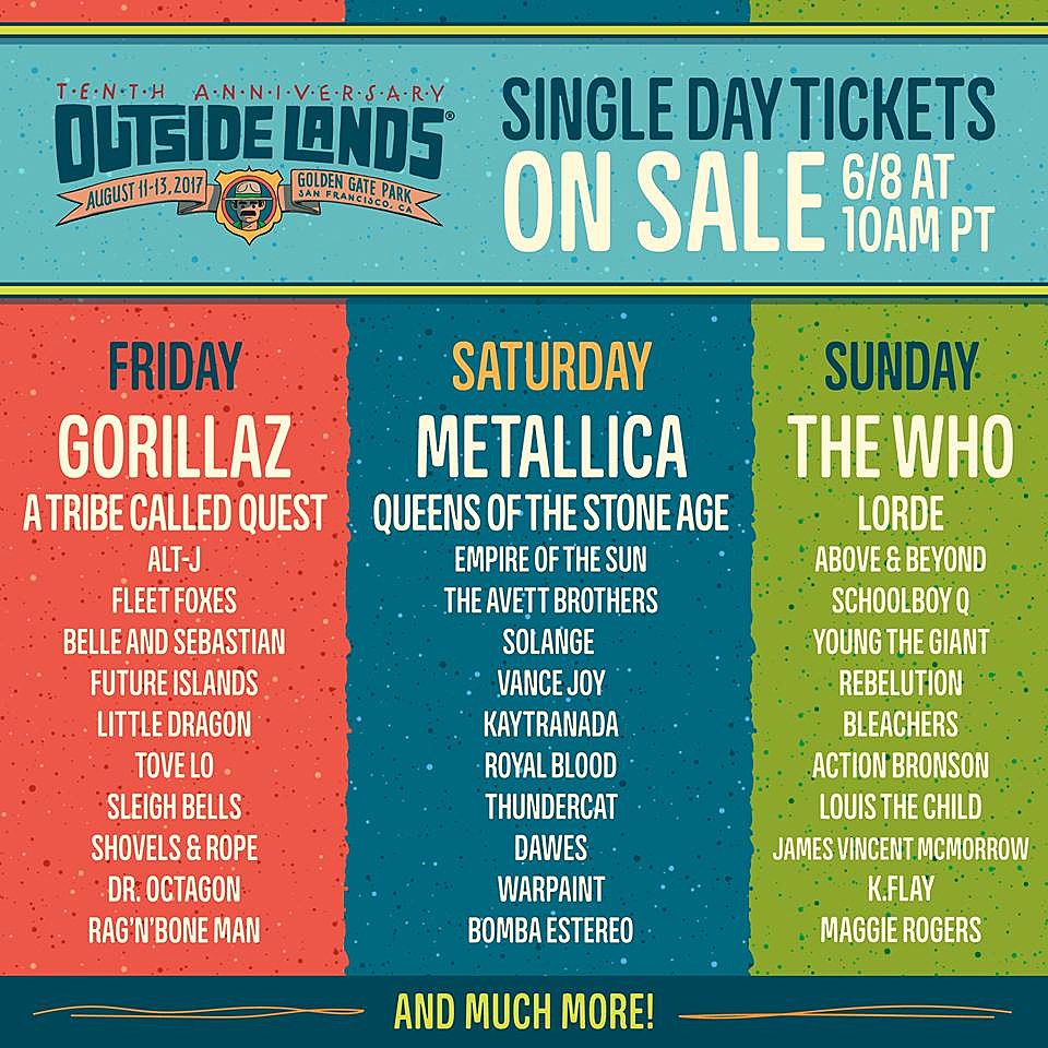 Outside Lands 2017 daily lineups & single-day tickets