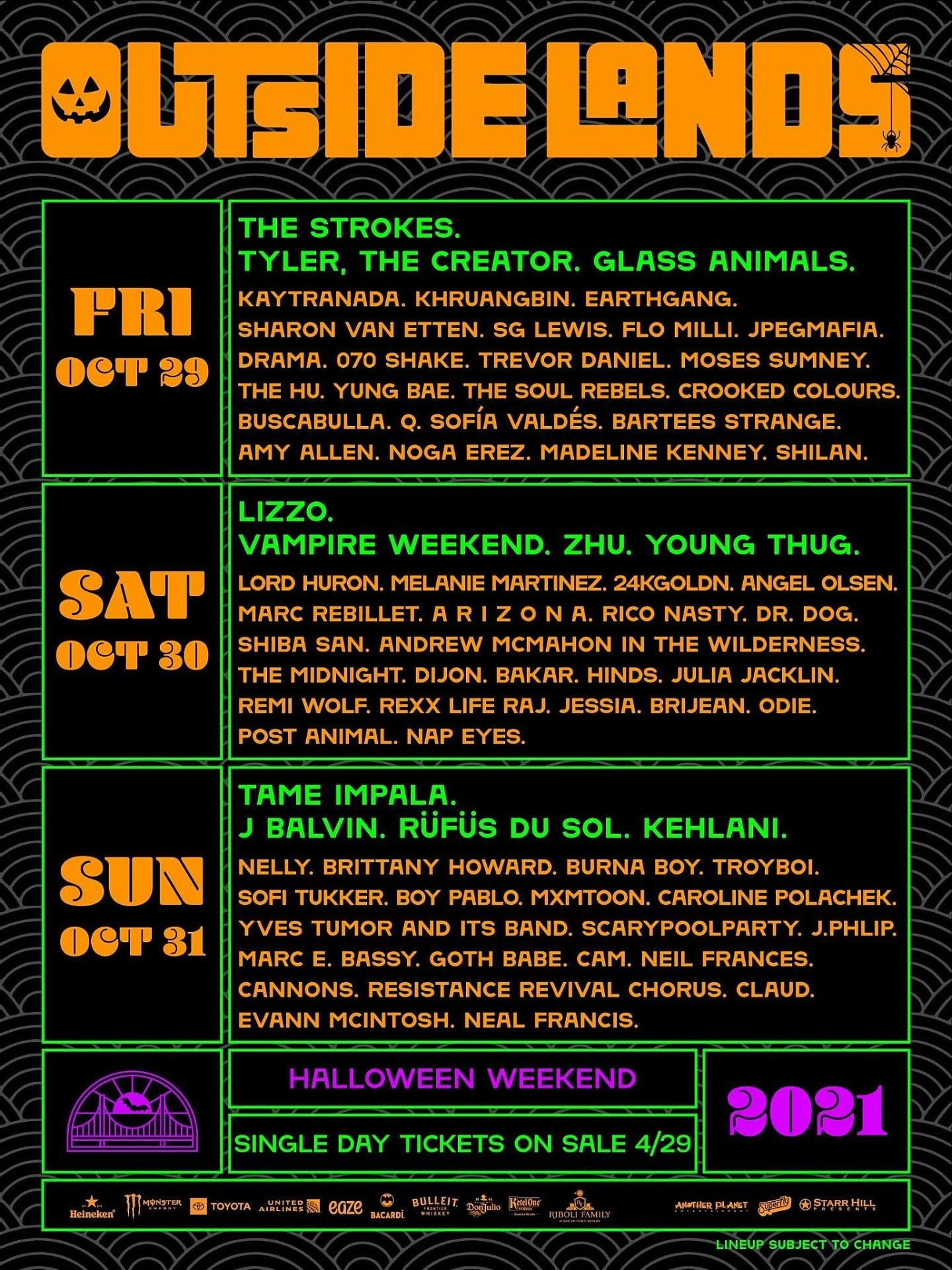 Outside Lands announces daily lineups & single day tickets