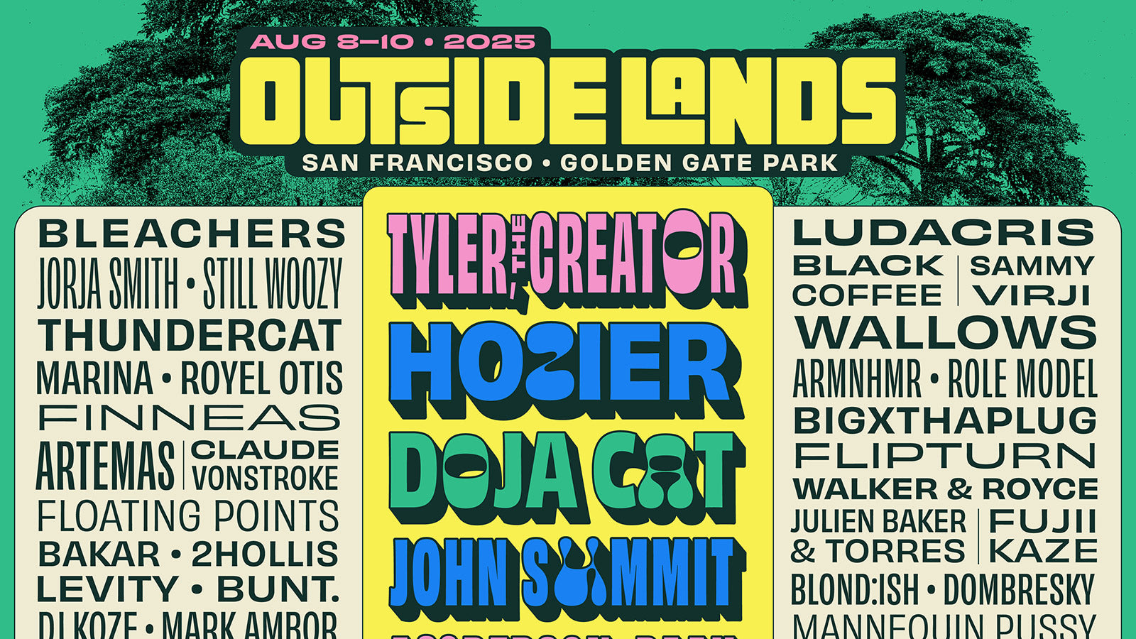 Outside Lands 2025 lineup (Tyler the Creator, Doja Cat, Vampire Weekend, Doechii, Jamie xx, more)