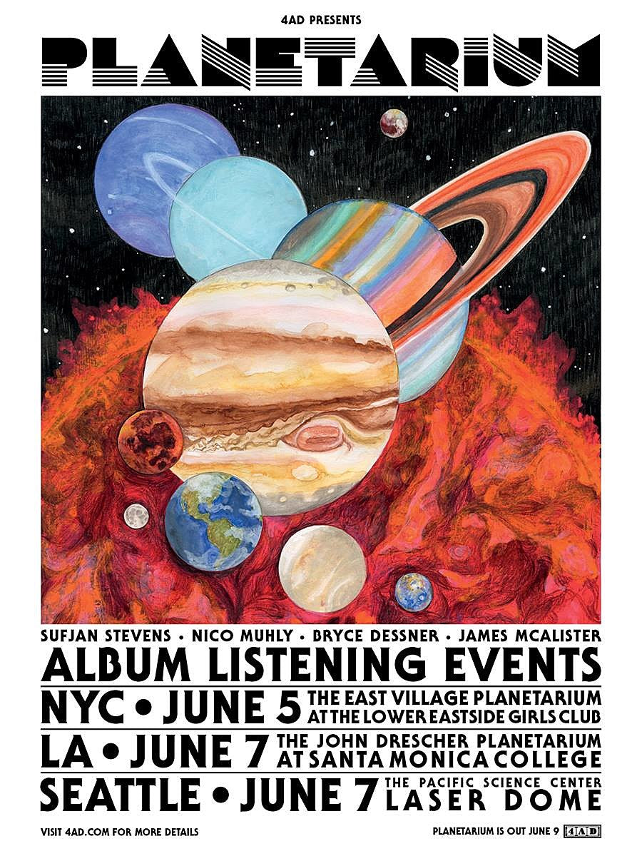 Sufjan Stevens ‘Planetarium’ LP listening events happening at actual planetariums in NYC, LA & Seattle