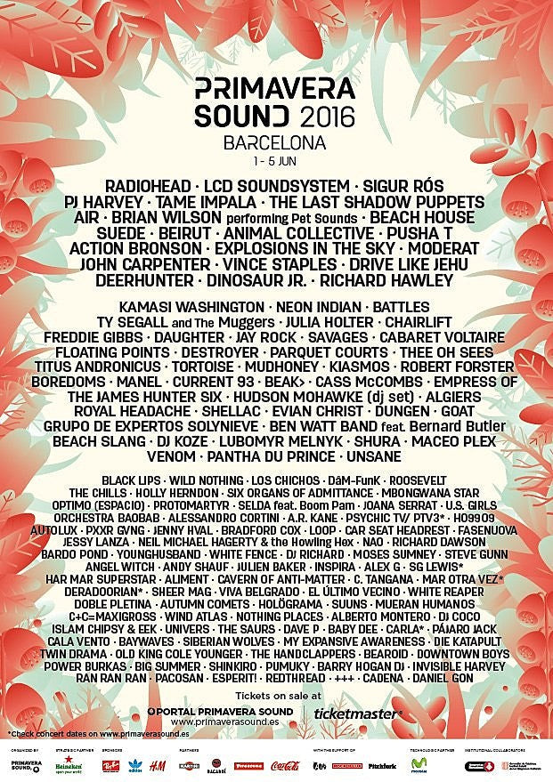 Primavera 2016 lineup (Radiohead, LCD Soundsystem, Sigur Ros, PJ Harvey, Brian Wilson, Drive Like Jehu, Suede, more)