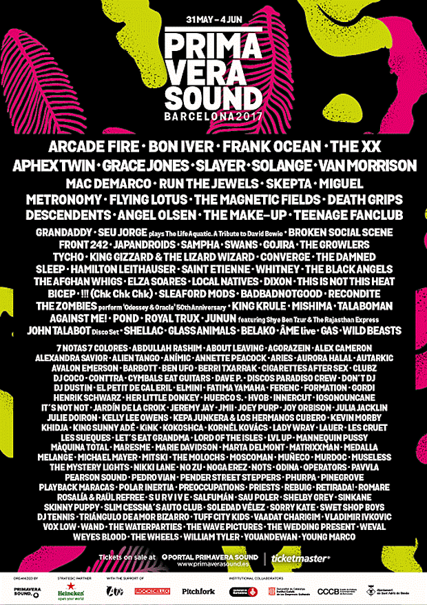 Primavera 2017 lineup: Arcade Fire, Bon Iver, Frank Ocean, The xx, Aphex Twin, Slayer, Zombies, Converge & more!