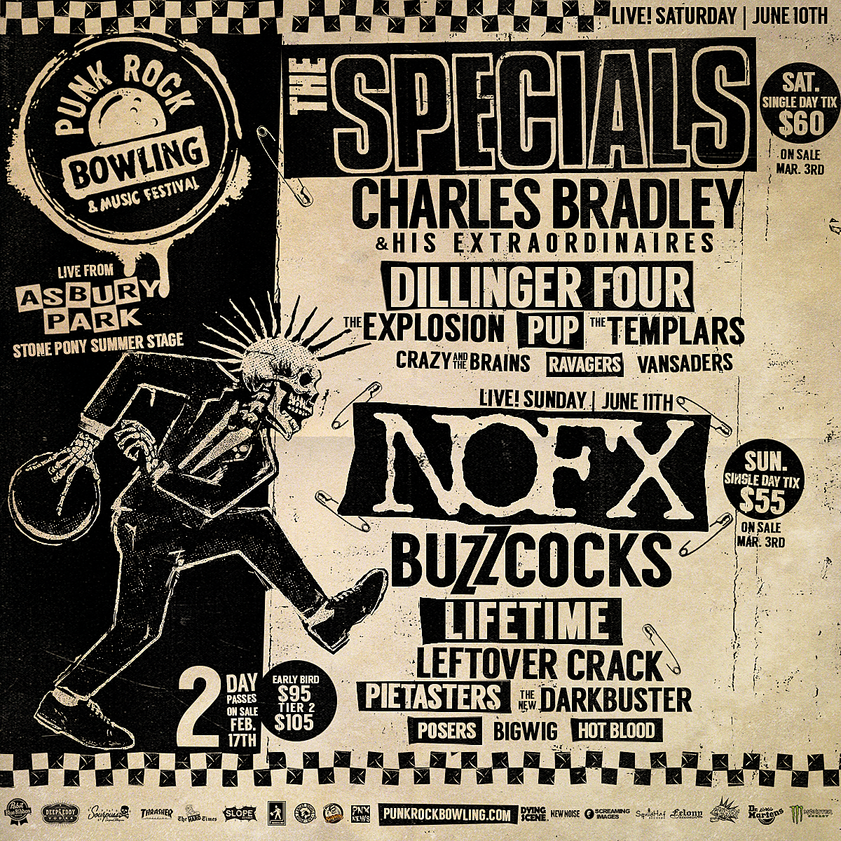 Punk Rock Bowling NJ lineup (Specials, Buzzcocks, Lifetime, Dillinger Four, NOFX, Charles Bradley, more)
