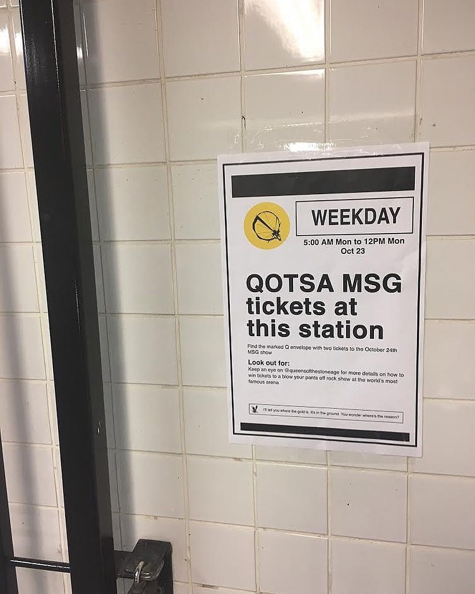 free tickets to Queens of the Stone Age’s MSG show are hidden in NYC subways