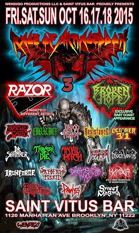 Rage of Armageddon fest happening at Saint Vitus (Razor, Broken Hope, Morbid Saint, Embalmer, Dr. Shrinker & more)