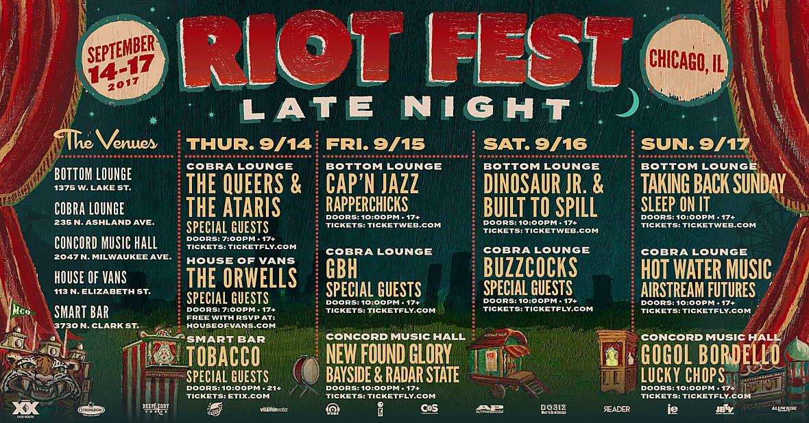 Riot Fest aftershows (Dino Jr + Built to Spill, Cap’n Jazz, Buzzcocks, TBS, more)