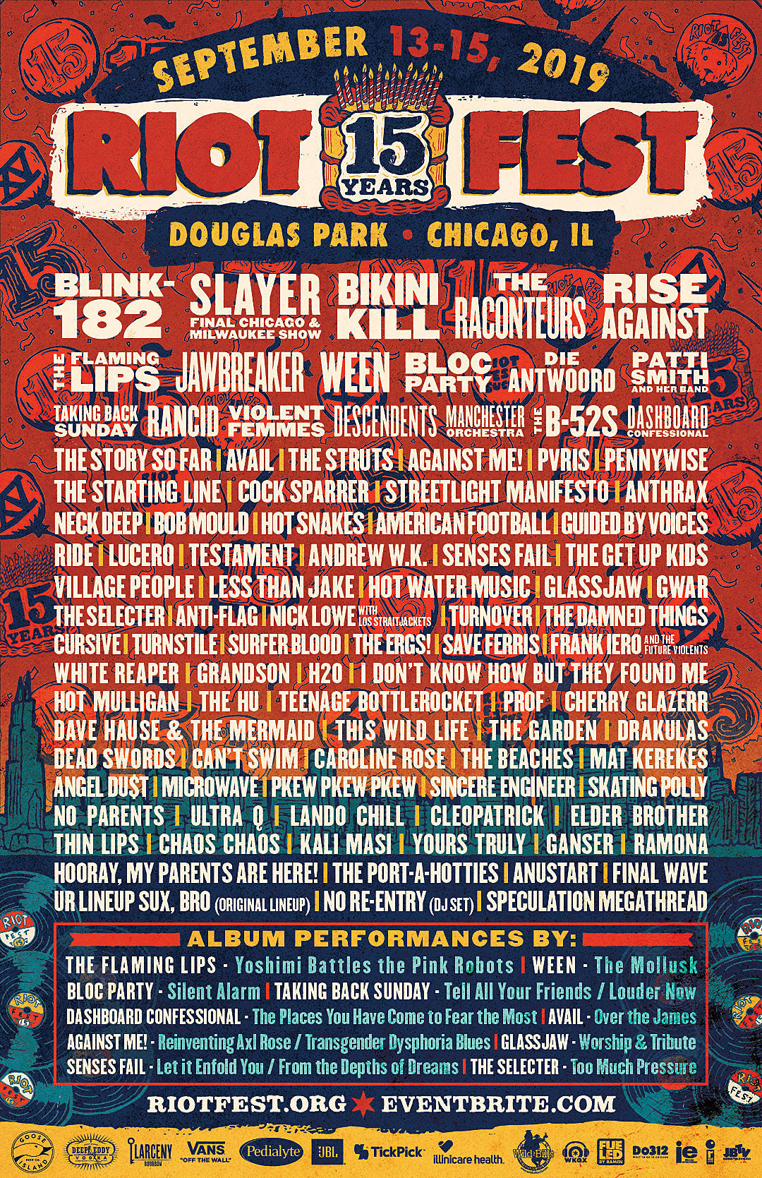 Riot Fest 2019 lineup (Bikini Kill, Slayer, blink-182, Patti Smith, Raconteurs & MUCH more)