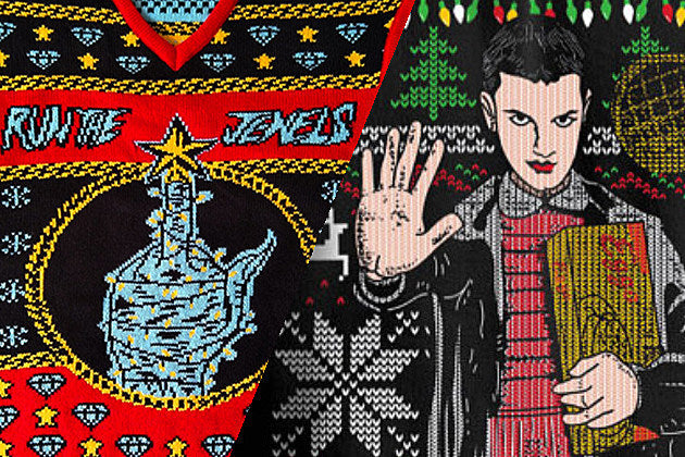 ugly holiday sweaters from Descendents, Metallica, Wu-Tang, Husker Du, RTJ, more