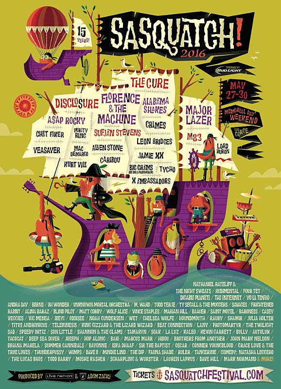 Sasquatch! 2016 Music Festival Lineup announced