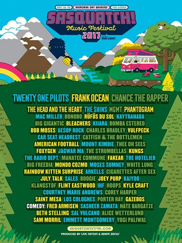 Sasquatch! 2017 lineup: Frank Ocean, Shins, MGMT, American Football, Radio Dept, more