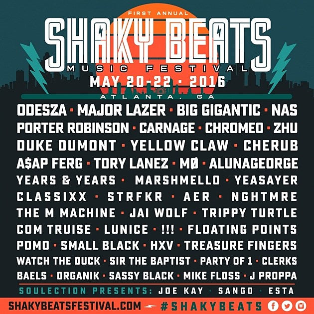 Shaky Knees also throwing Shaky Beats Festival with Nas, !!!, A$AP Ferg, Odesza, Major Lazer, Yeasayer & more