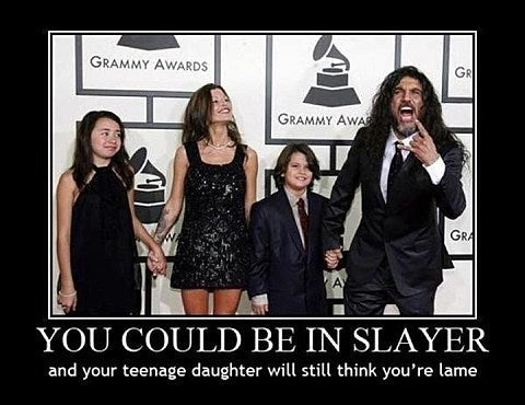 Slayer frontman Tom Araya’s daughter says new Slayer is “Eh”; Mastodon’s Brent Hinds tattooed a kid’s head