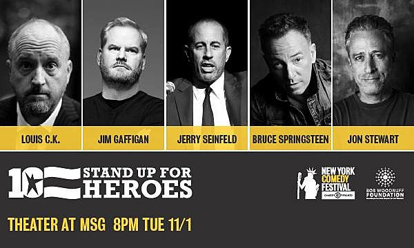 Bruce Springsteen, Jerry Seinfeld, Jon Stewart, Jim Gaffigan and Louis C.K. playing 2016 Stand Up for Heroes benefit