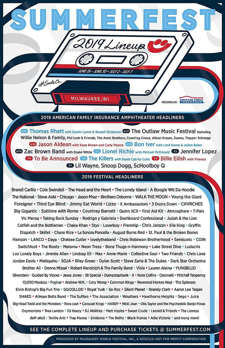 Summerfest 2019 lineup (Bon Iver, The National, Snoop Dogg, Bone Thugs, Taking Back Sunday, more)