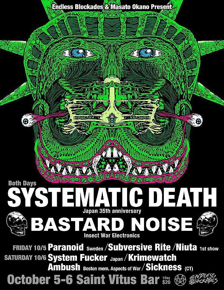 Systematic Death 35th anniversary shows w/ Bastard Noise happening in NYC