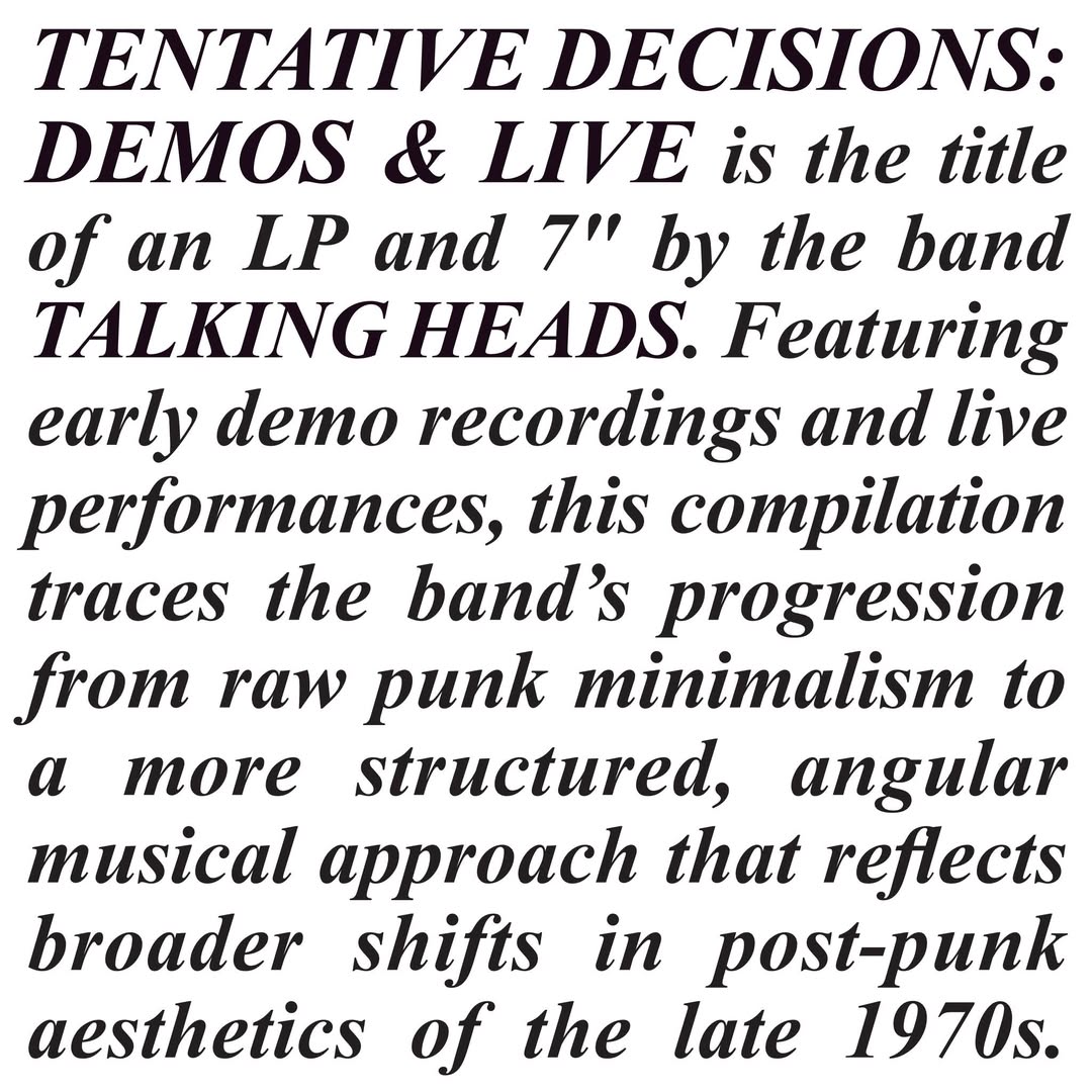 Talking Heads releasing newly discovered early demos as The Artistics for Record Store Day Black Friday 2025