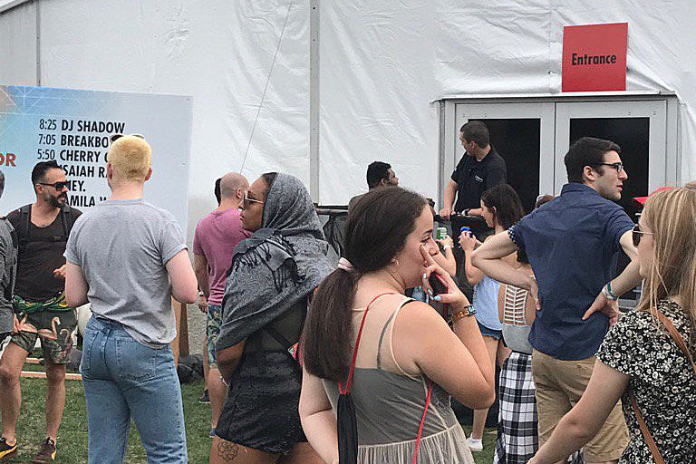 Panorama’s Parlor stage evacuated and closed for the day (floor collapsed?)