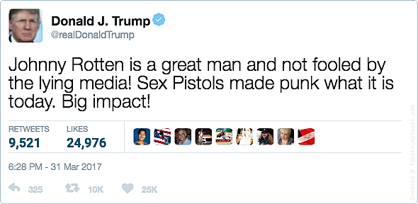Donald Trump praises John Lydon on Twitter, says Sex Pistols left “big impact”