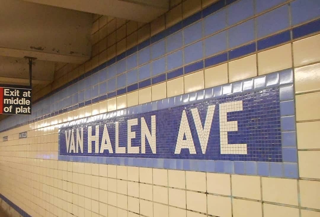 Someone turned an NYC subway station into “Van Halen Ave”