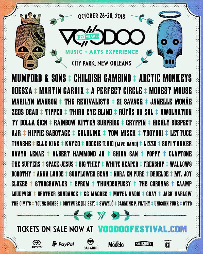 Voodoo Fest 2018 lineup (Childish Gambino, Arctic Monkeys, A Perfect Circle, Modest Mouse, more)