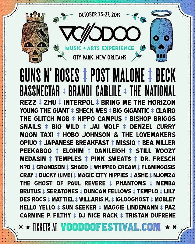 Voodoo 2019 lineup (GNR, Post Malone, Beck, Brandi Carlile, The National, Interpol, more)