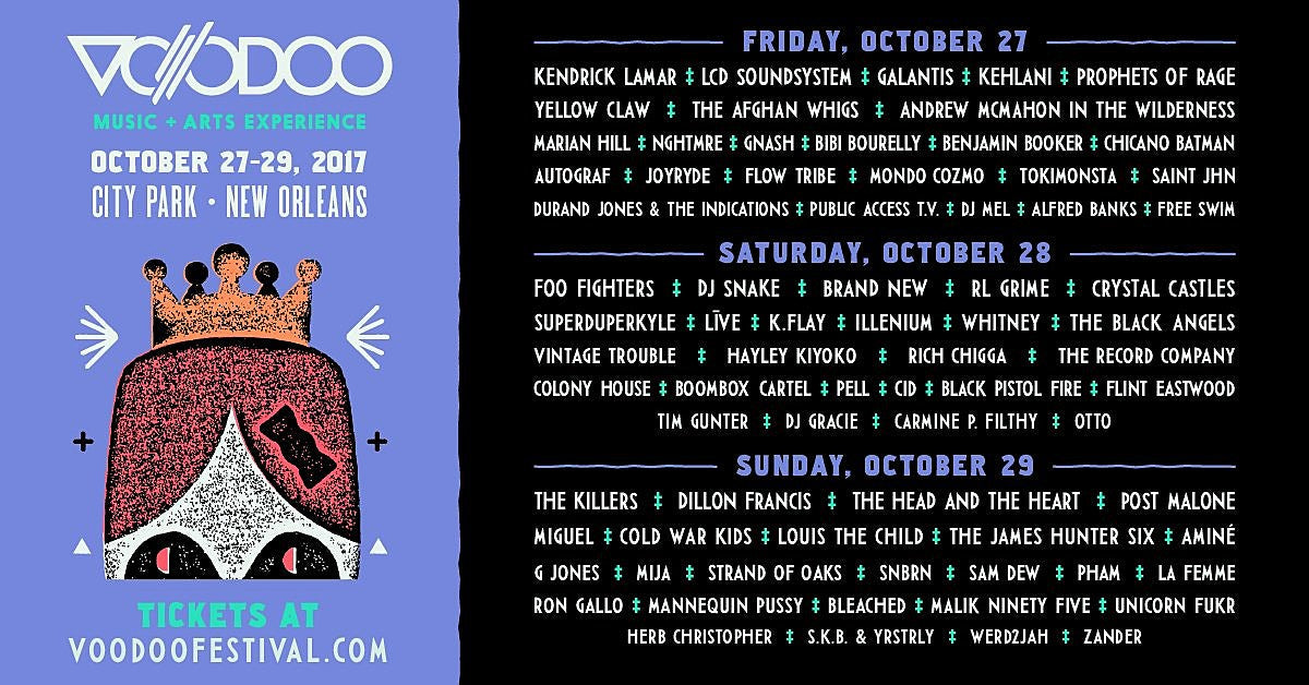 Voodoo 2017 daily lineups
