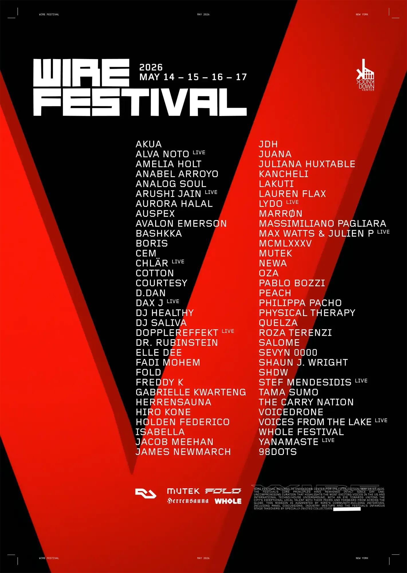 Wire Festival 2026 bringing four days / nights of techno to Knockdown Center in May