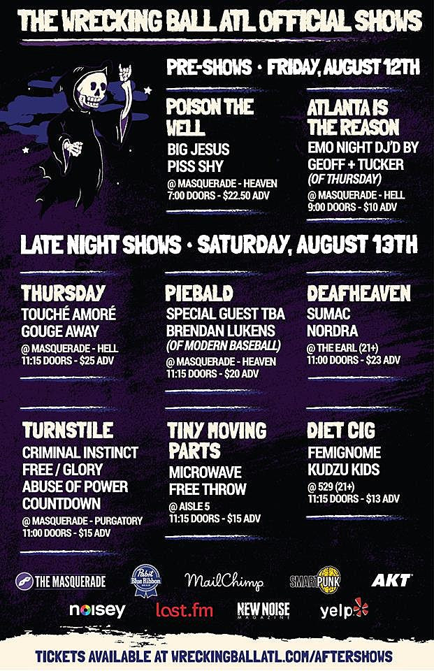 Wrecking Ball aftershows (Thursday & Touche Amore, Piebald & Brendan Lukens, more)