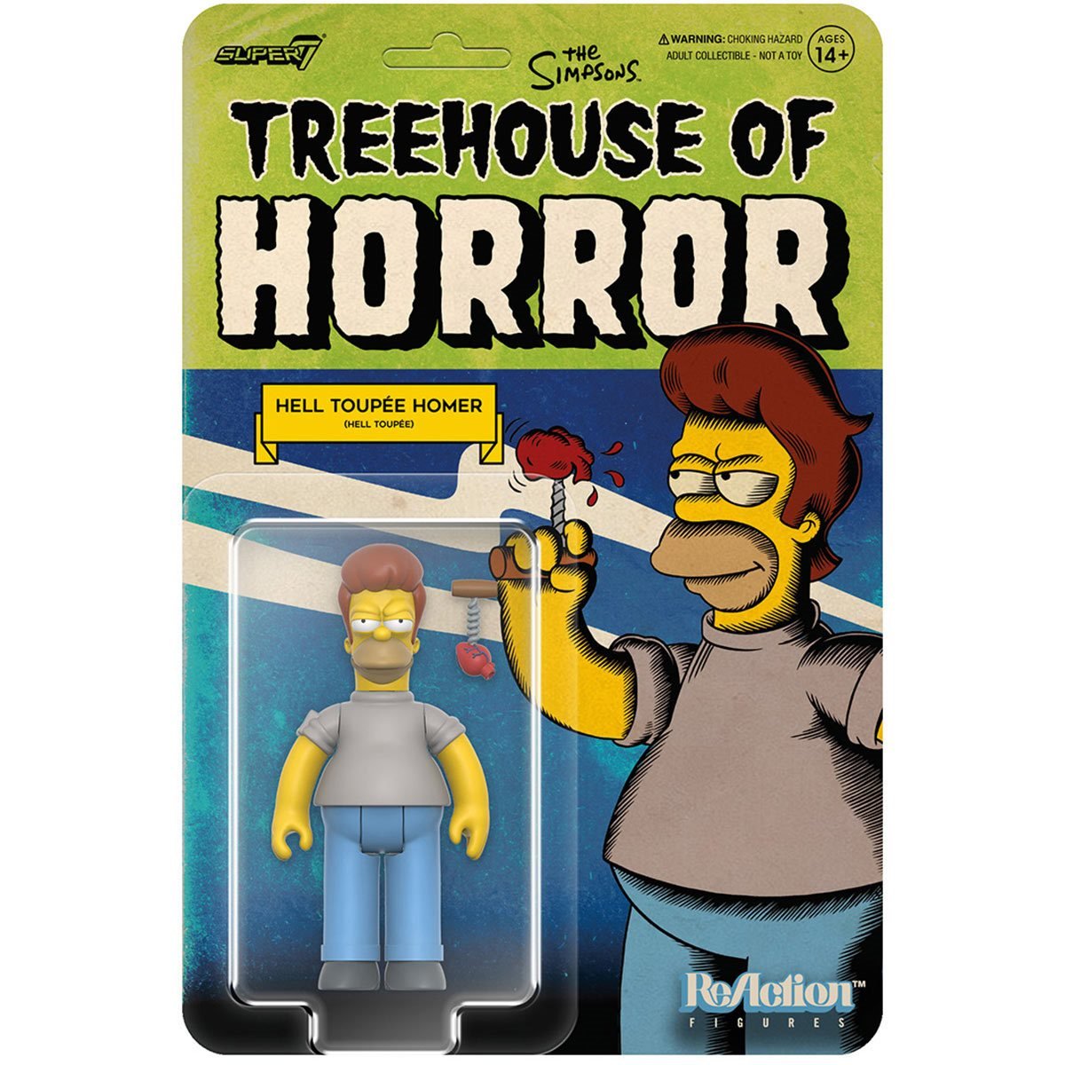 THE SIMPSONS REACTION WAVE 4  (TREEHOUSE OF HORROR V2) -  HELL TOUPEE HOMER ACTION FIGURE BOX