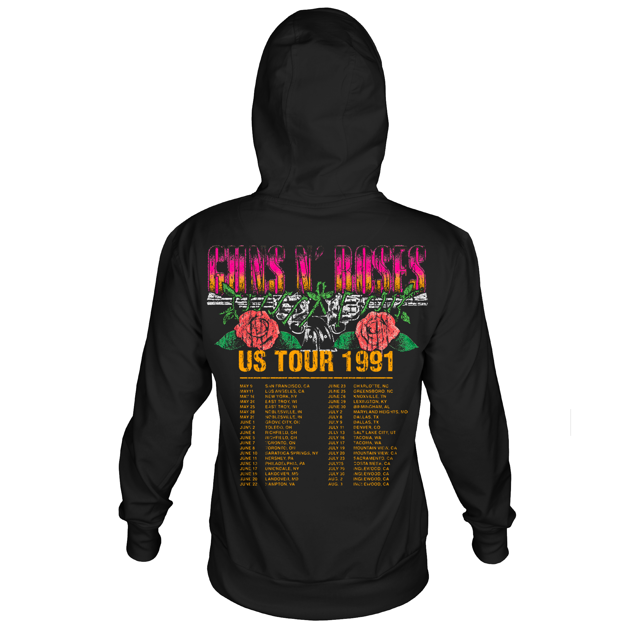 GUNS N ROSES 1991 TOUR BLACK HOODIE F/B S