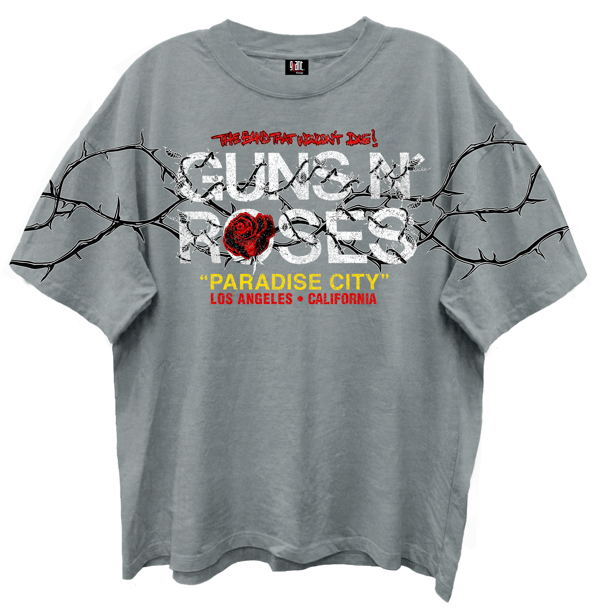 GUNS N ROSES PARADISE CITY GRAY ENZYME WASH T-SHIRT/GIANT VINTAGE