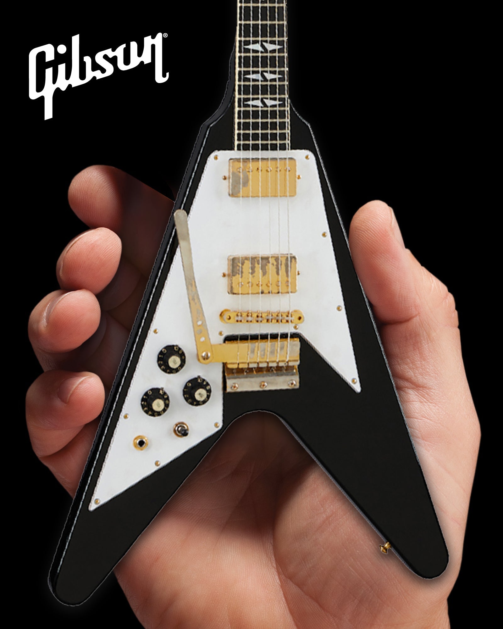 *NEW JIMI HENDRIX™ GIBSON 1969 FLYING V - LEFT-HANDED EBONY FINISH 1:4 SCALE MINI GUITAR MODEL