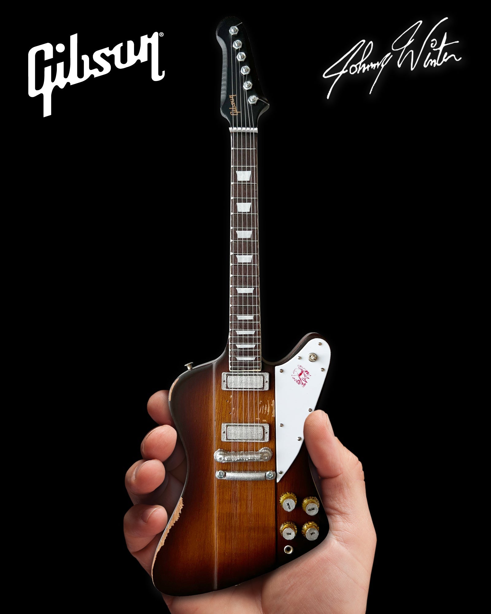 JOHNNY WINTER 1963 GIBSON FIREBIRD V SUNBURST 1.4 SCALE MINI GUITAR -