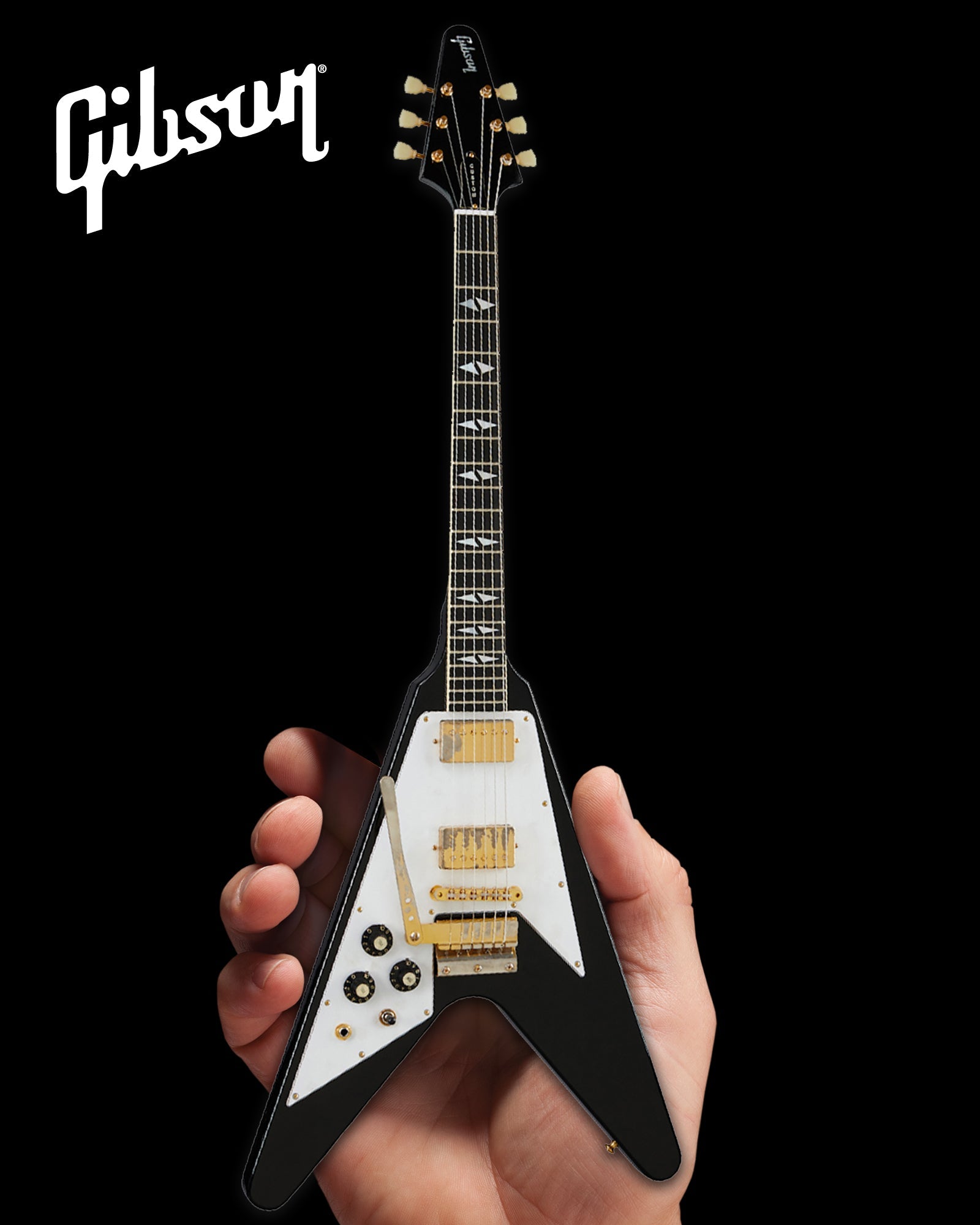 *NEW JIMI HENDRIX™ GIBSON 1969 FLYING V - LEFT-HANDED EBONY FINISH 1:4 SCALE MINI GUITAR MODEL