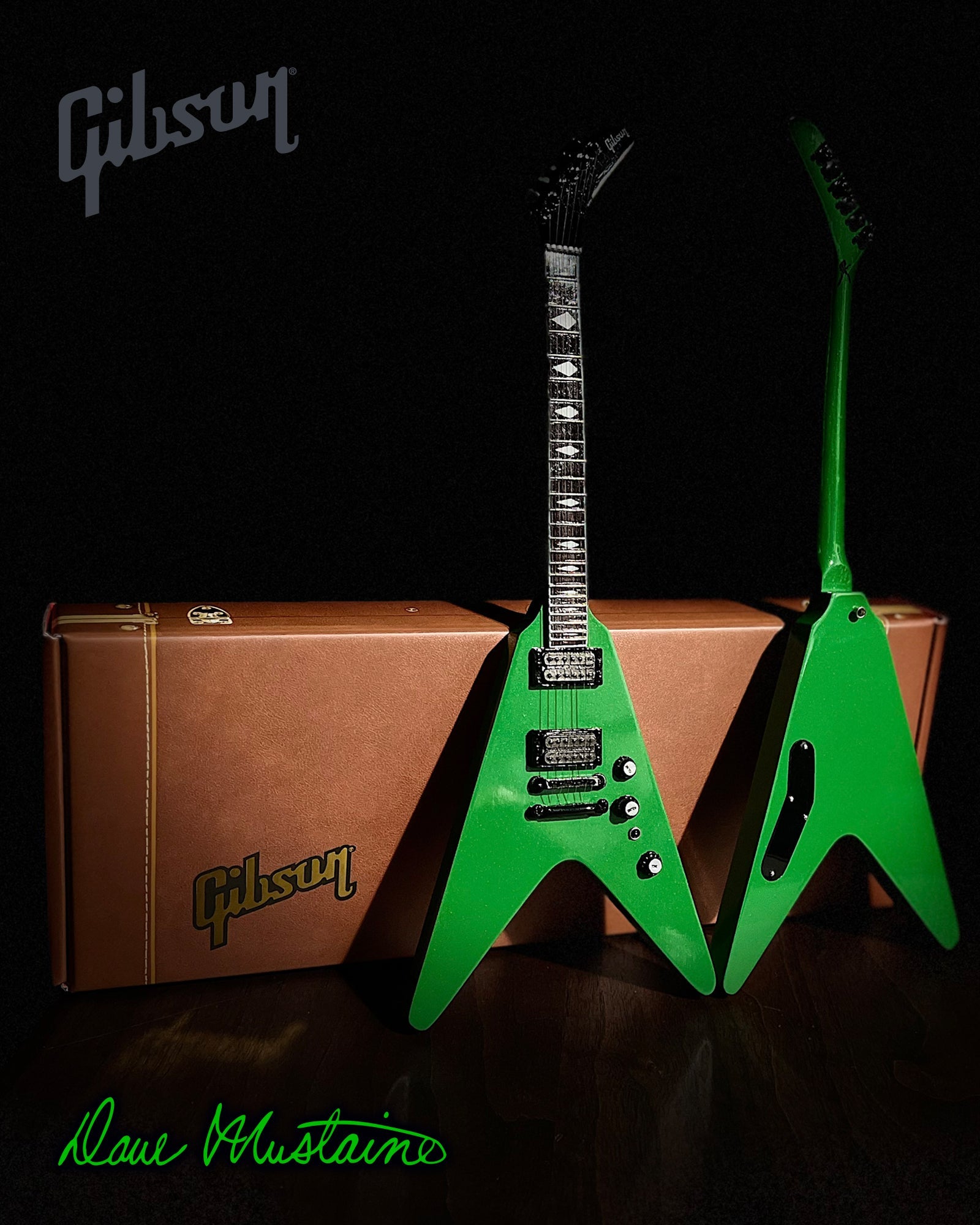DAVE MUSTAINE SIGNATURE GIBSON FLYING V SET OF 2 MINI GUITAR COLLECTION - RUST IN PEACE & SILVER METALLIC