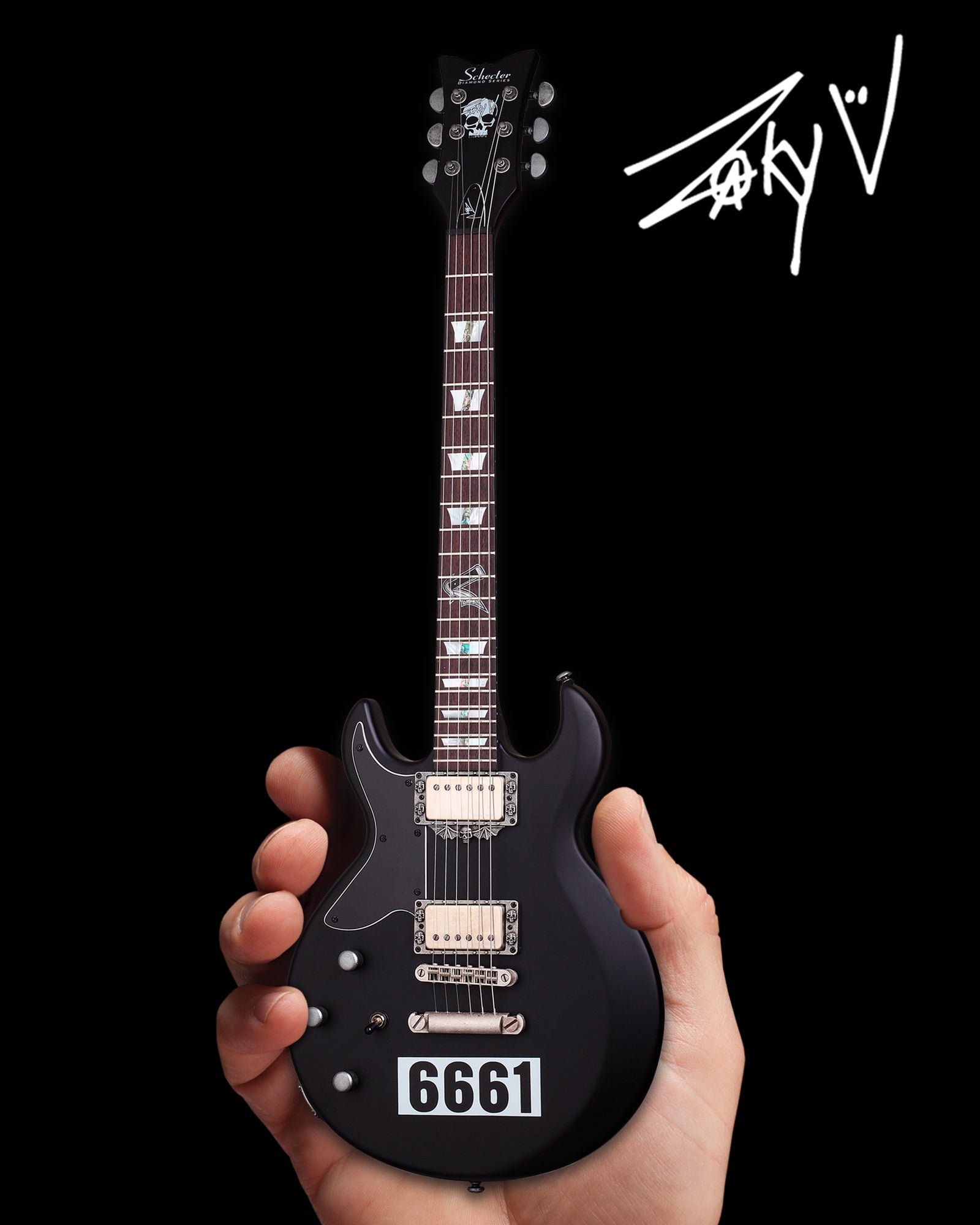 OFFICIALLY LICENSED ZACKY VENGEANCE SATIN BLACK 6661 SCHECTER MINI GUITAR FROM AVENGED SEVENFOLD