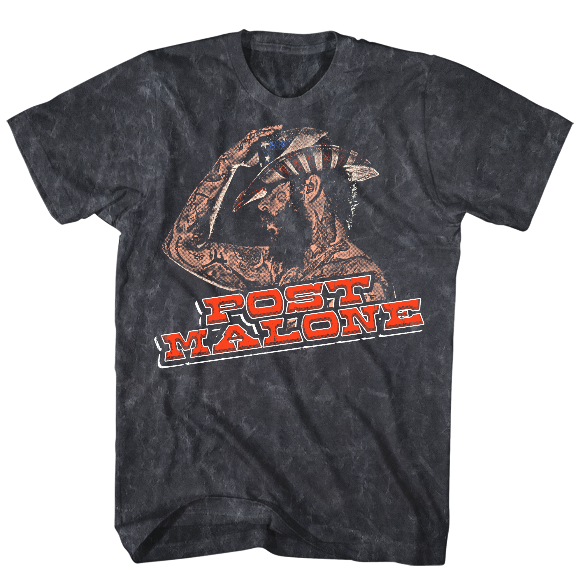 POST MALONE SIDE PROFILE BLACK MINERAL WASH T-SHIRT/S