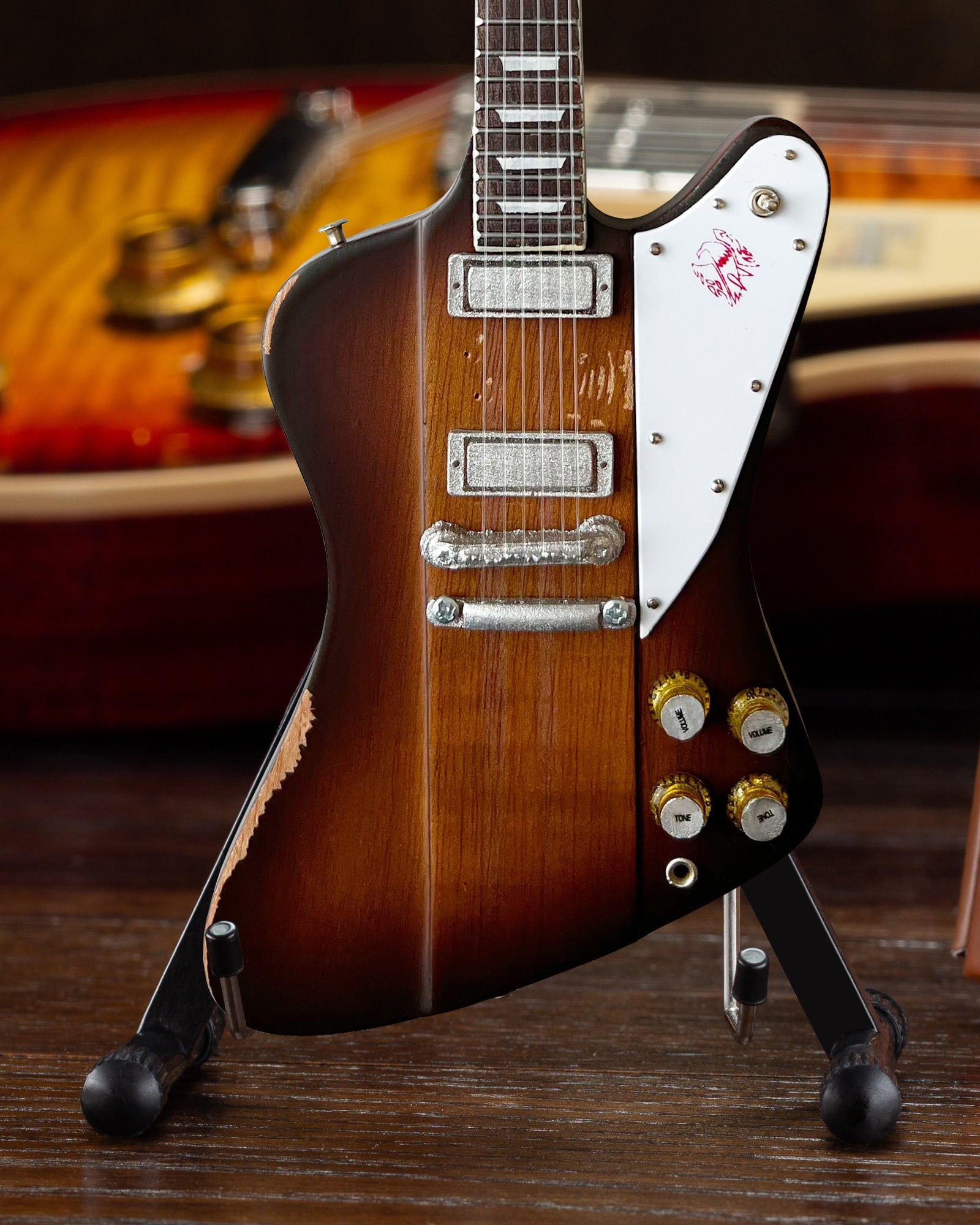 JOHNNY WINTER 1963 GIBSON FIREBIRD V SUNBURST 1.4 SCALE MINI GUITAR - VINTAGE & DISTRESSED