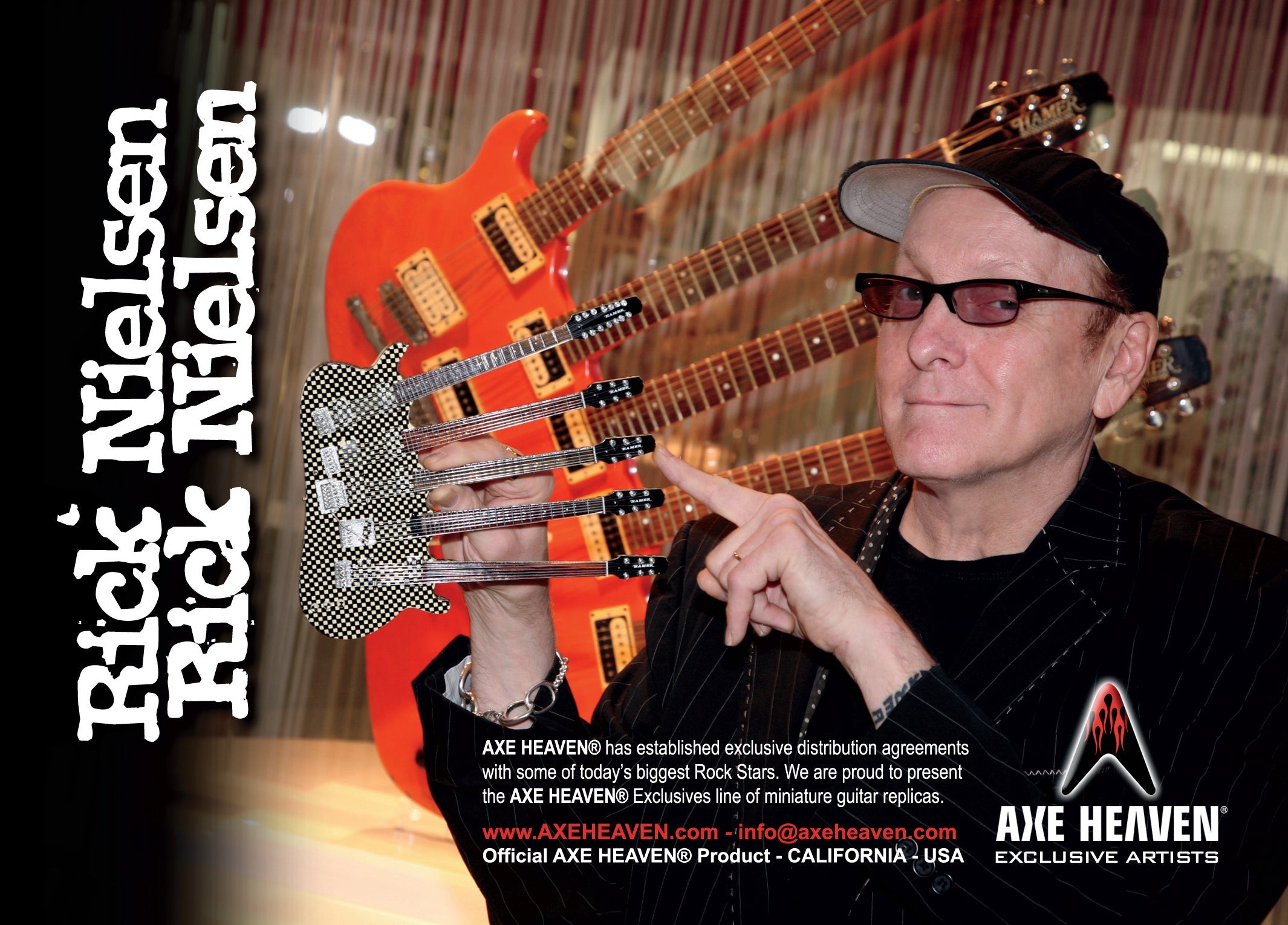 RICK NIELSEN™ FIVE-NECK CHECKERED MINI GUITAR REPLICA COLLECTIBLE - OFFICIALLY LICENSED