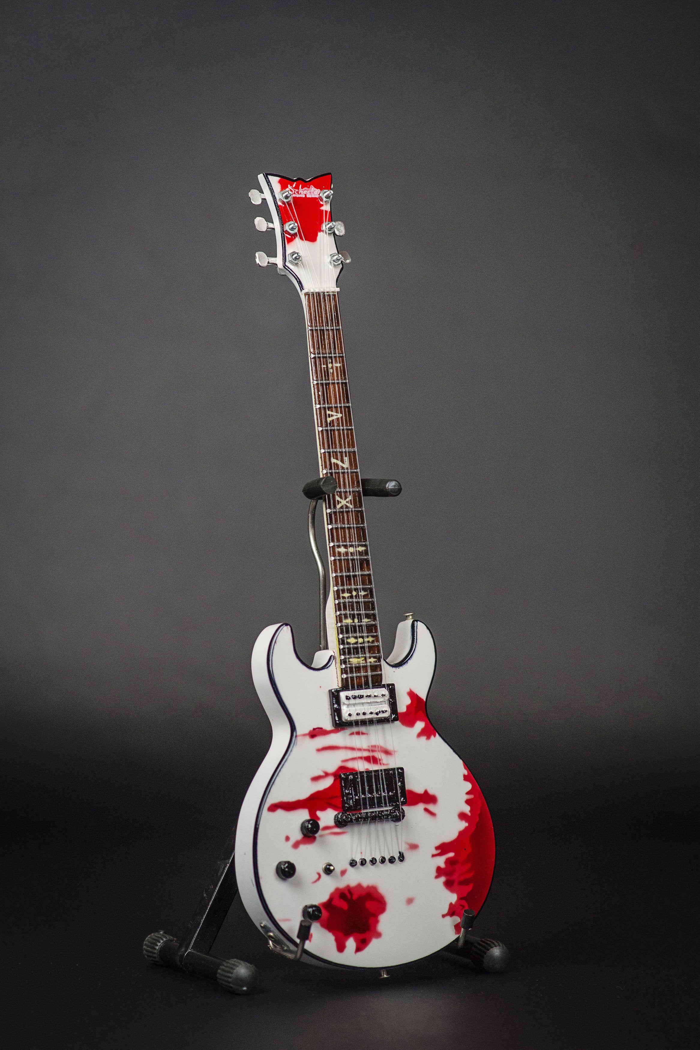OFFICIALLY LICENSED ZACKY VENGEANCE BLOOD SPLAT SCHECTER MINI GUITAR REPLICA MODEL - AVENGED SEVENFOLD