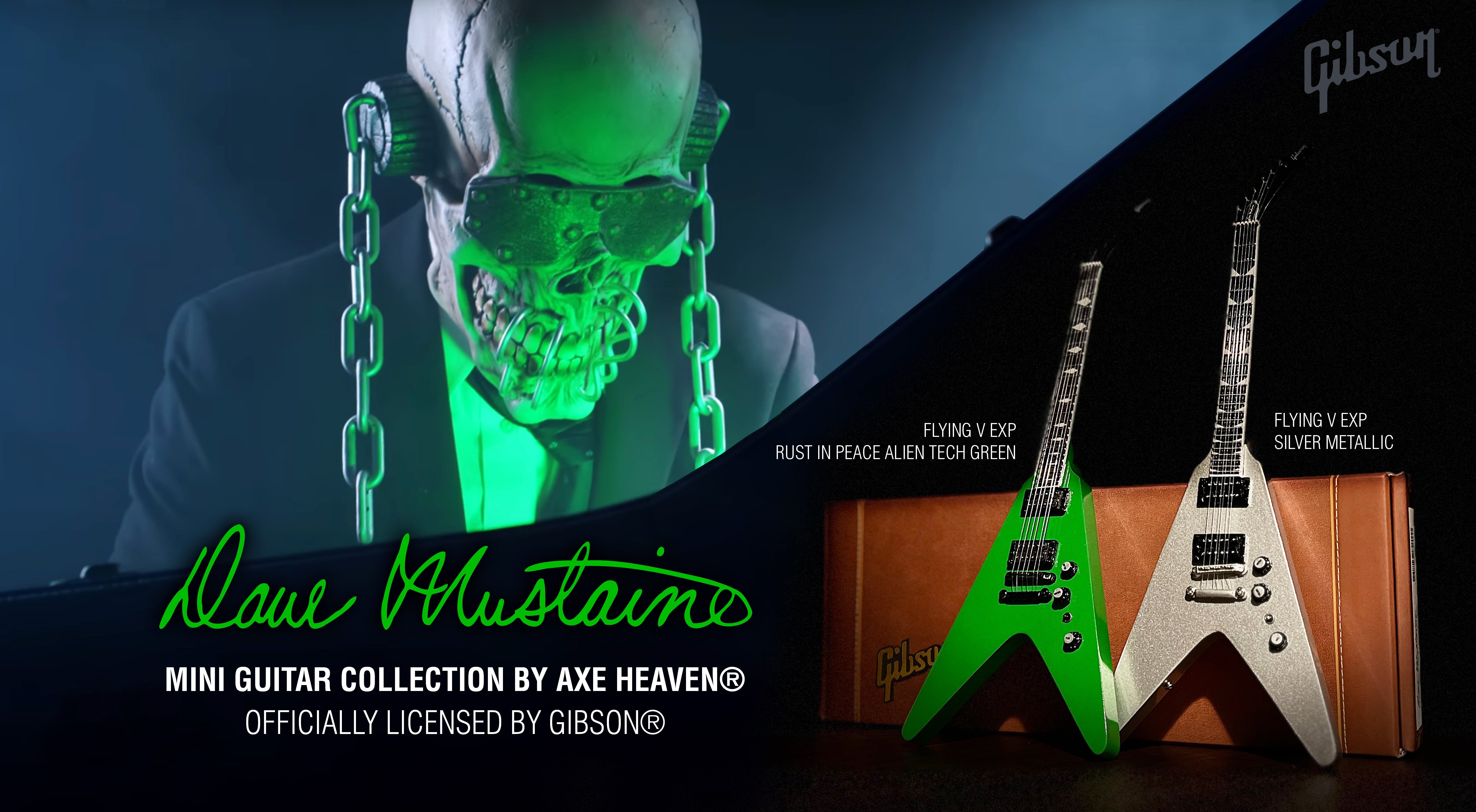 DAVE MUSTAINE GIBSON FLYING V EXP RUST IN PEACE ALIEN TECH GREEN MINI