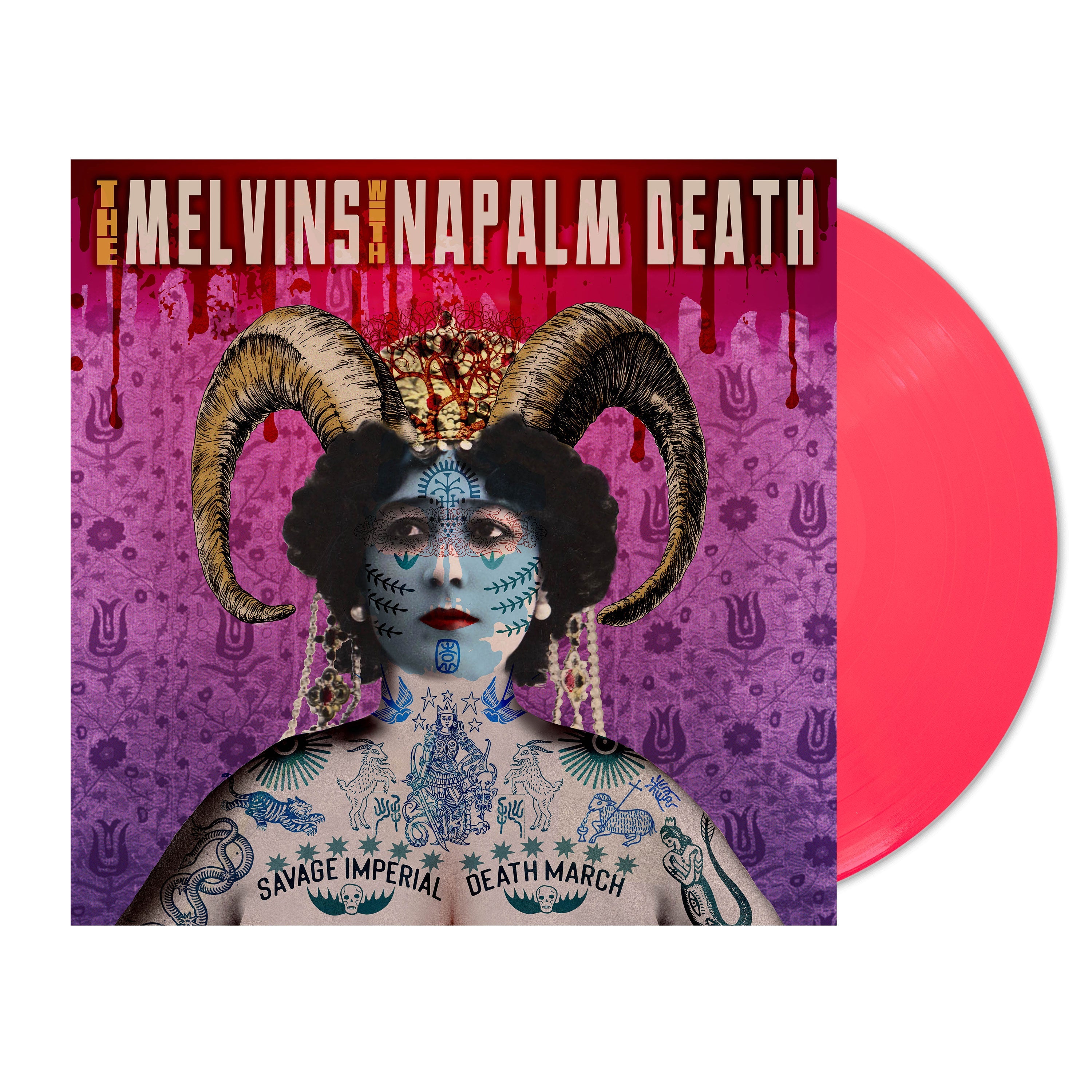 MELVINS & NAPALM DEATH ‘SAVAGE IMPERIAL DEATH MARCH’ LP (Exclusive – Limited to 300, Neon Coral Vinyl)