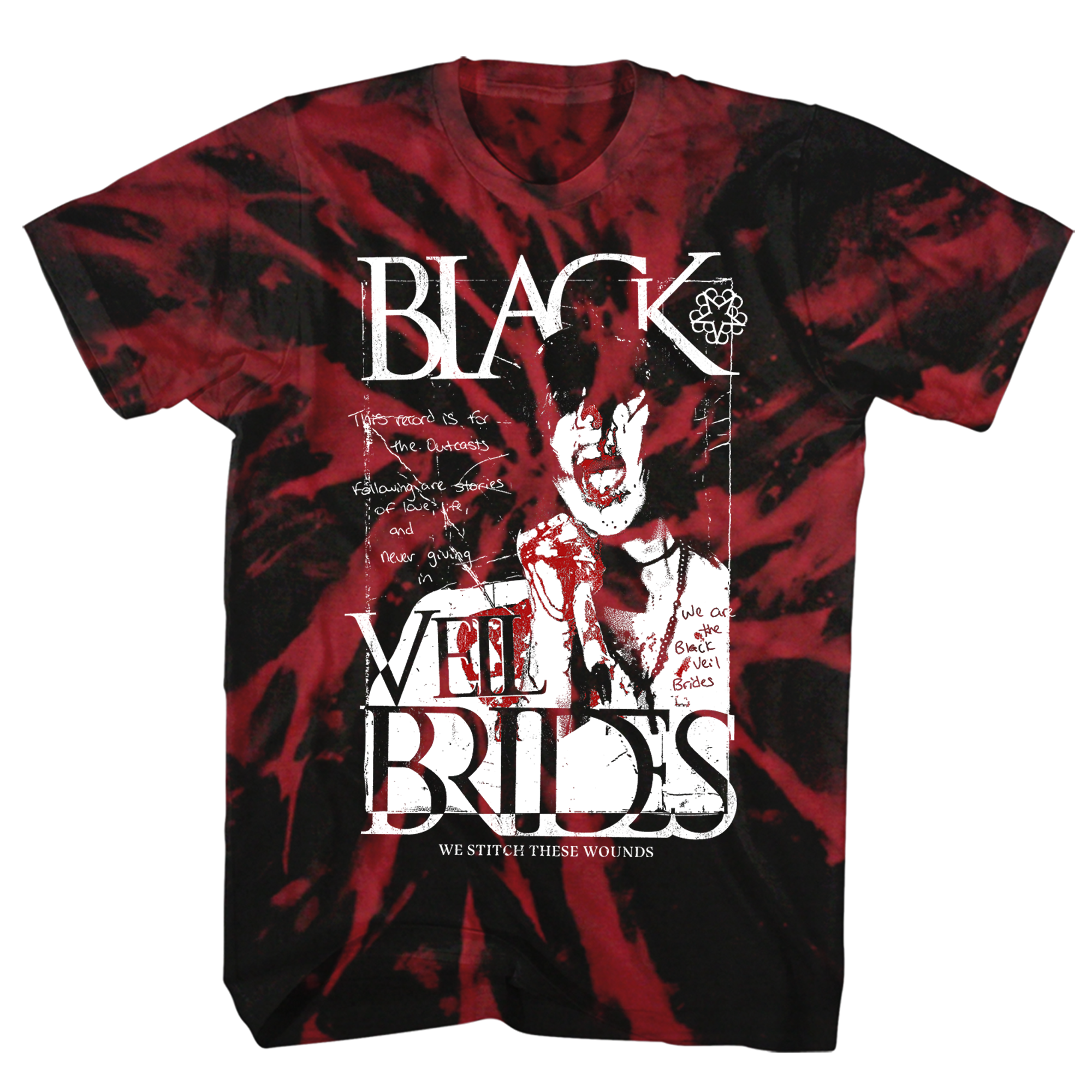 BLACK VEIL BRIDES BLODDY ANDY BLACK/RED SPIRAL WASH T-SHIRT