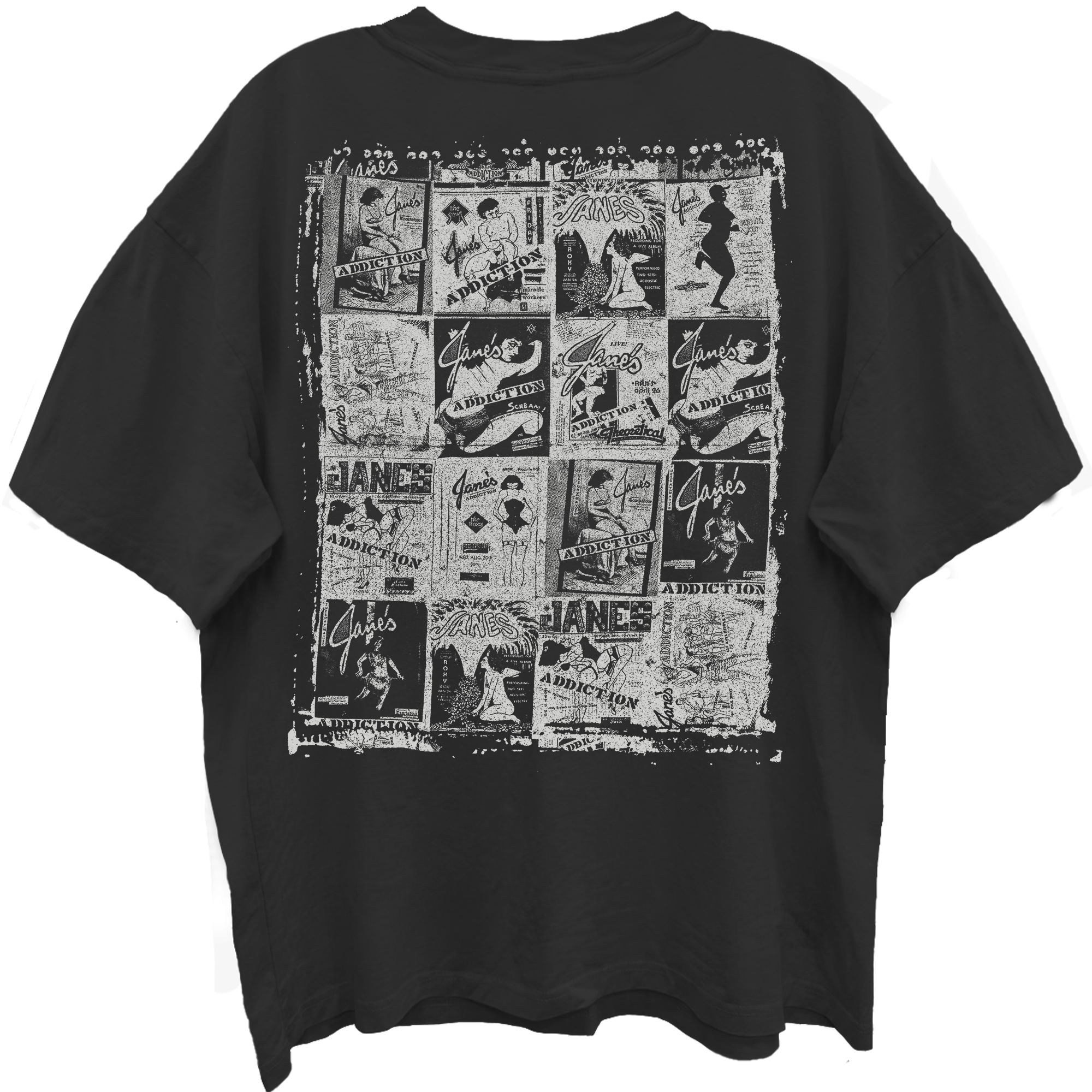 JANES ADDICTION LOGO COLLAGE FRT/BK VINTAGE BLACK ENZYME WASH T-SHIRT/GIANT VINTAGE