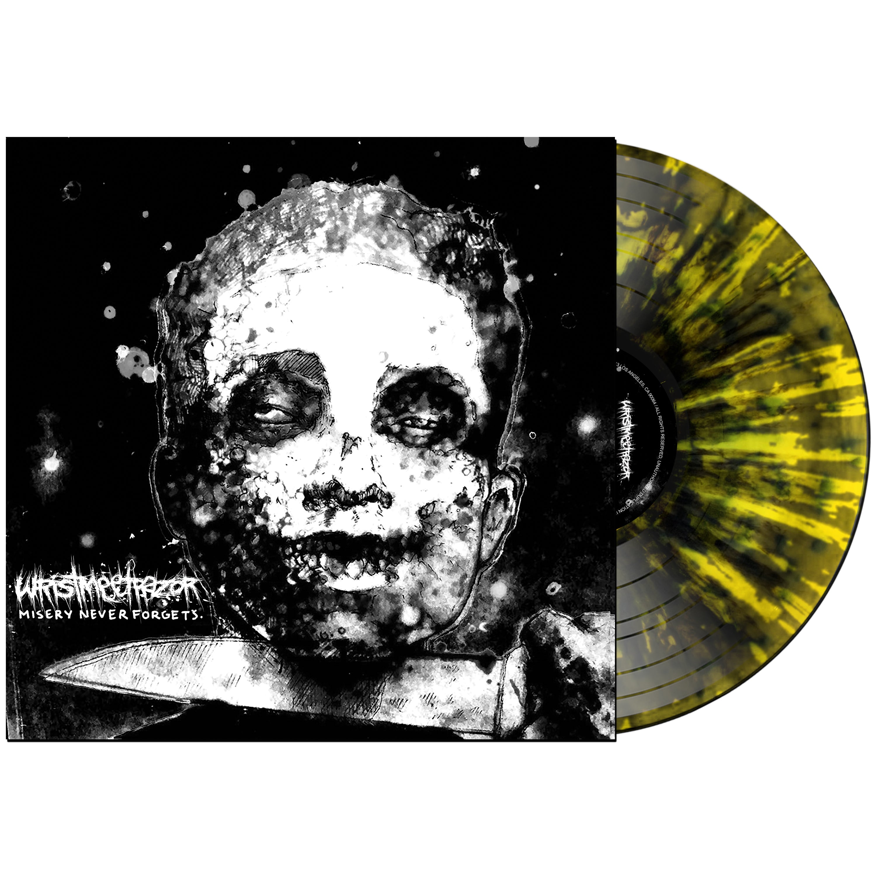 WRISTMEETRAZOR 'MISERY NEVER FORGETS' LP (Black Marble w/ Yellow Splatter Burst Vinyl)