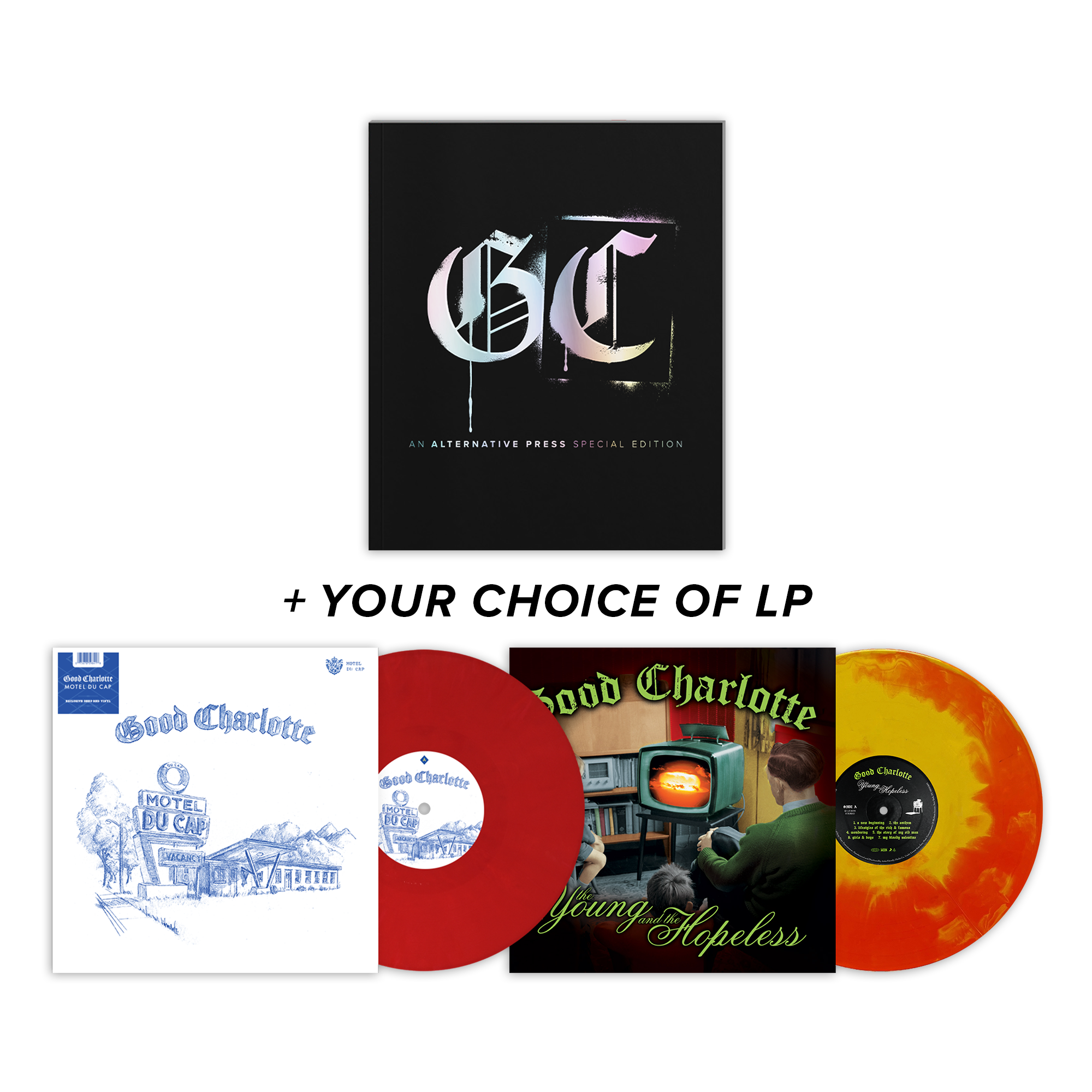 GOOD CHARLOTTE x ALTERNATIVE PRESS SPECIAL COLLECTOR’S EDITION MAGAZINE + ‘MOTEL DU CAP’ LP OR 'YOUNG AND THE HOPELESS' LP (Exclusive Vinyl)