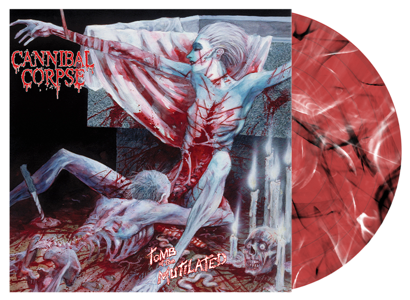 CANNIBAL CORPSE 'TOMB OF THE MUTILATED' LIMITED EDITION CLEAR RED WITH BLACK & WHITE SWIRL LP – ONLY 500 MADE